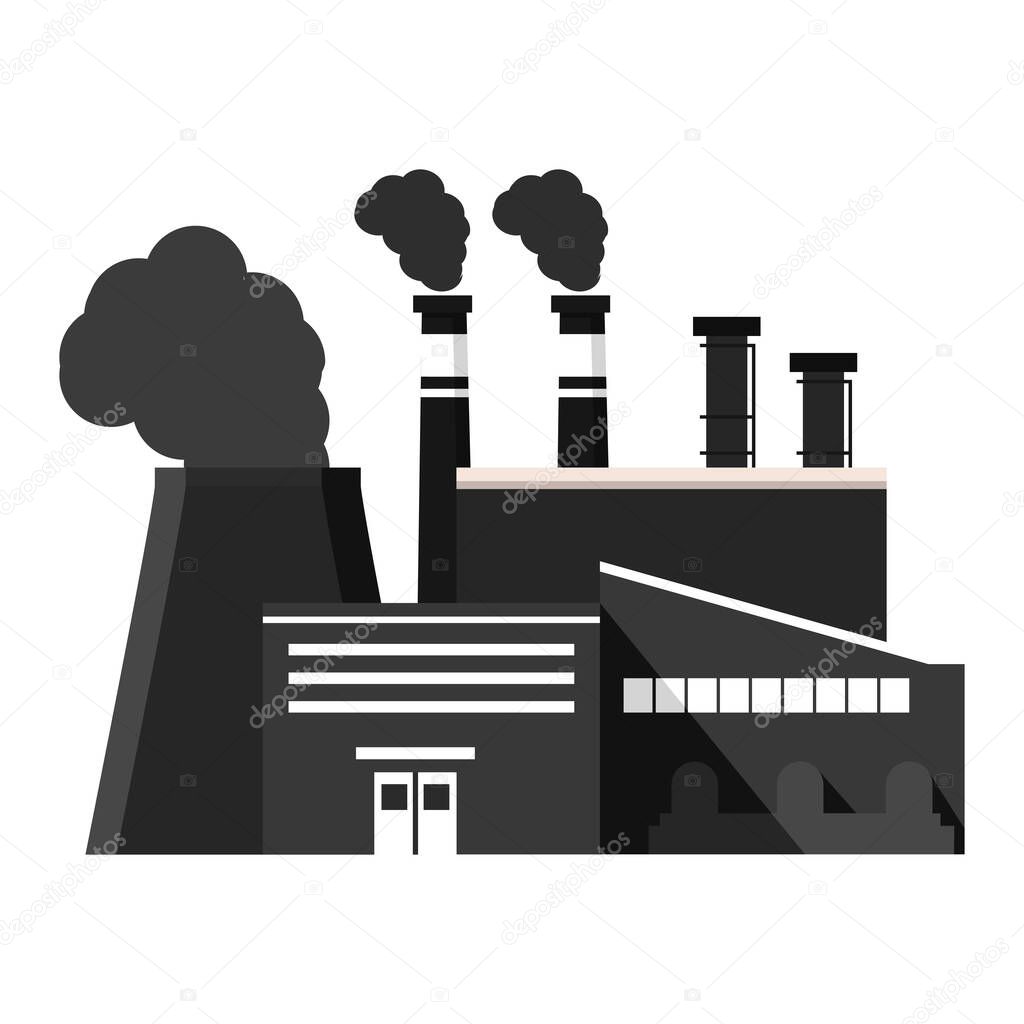 Industrial factory black silhouette icon.Chimney plant building facade.