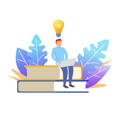 Bilgisayarlı adam. Uzaktan öğrenme kavramı. Çevrimiçi eğitim..