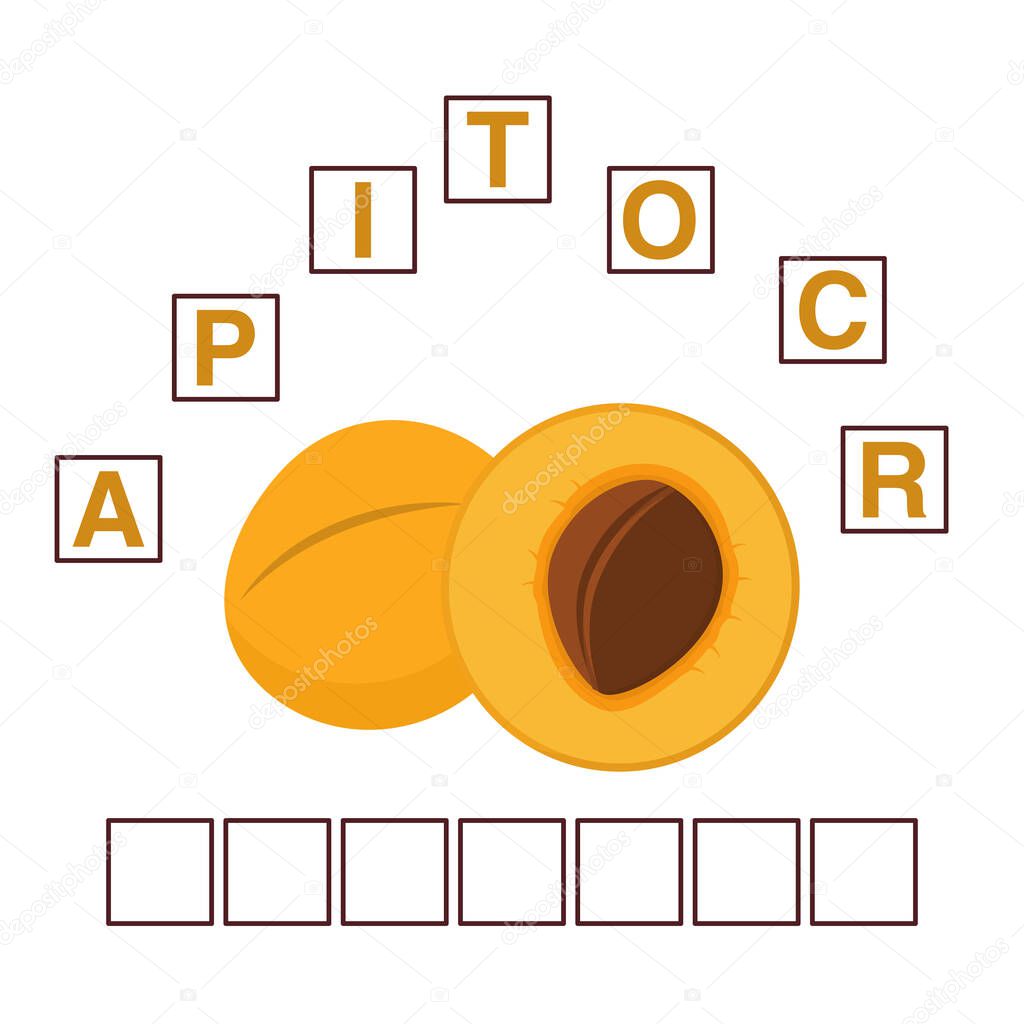 Game words puzzle ripe fruit apricot.Education developing child.