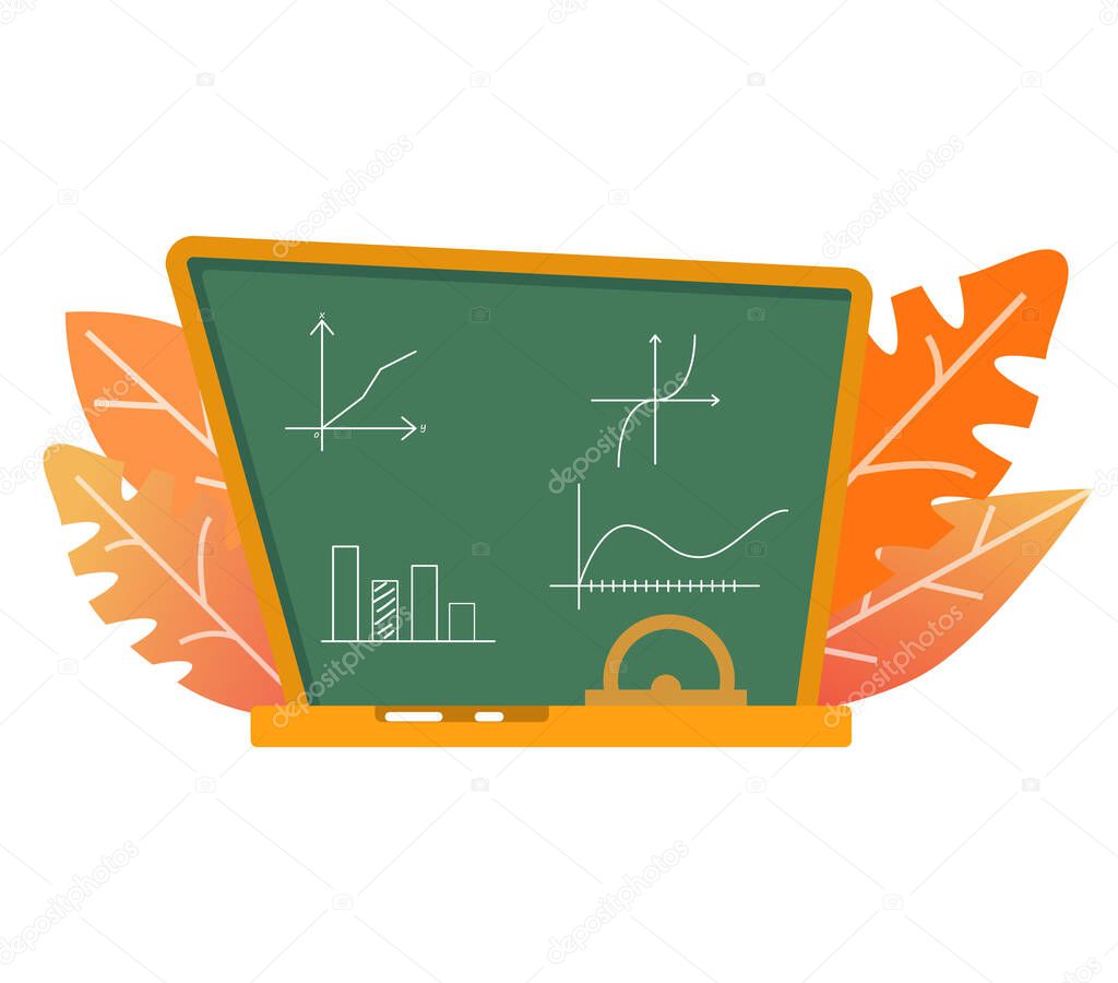 School chalkboard with mathematical scientific formulas. Geometrical schedules.