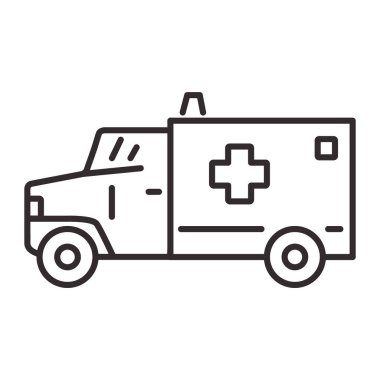 Ambulans arabası simgesi. Ana hatlı tıbbi minibüs. Düz vektör illüstrasyonu..