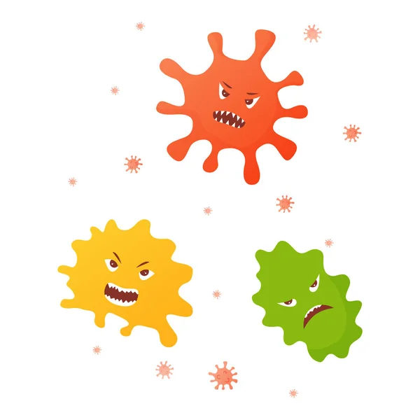 Personagem de desenhos animados de vírus terrível.Micro bactérias ilustração vetorial no fundo branco. — Vetor de Stock