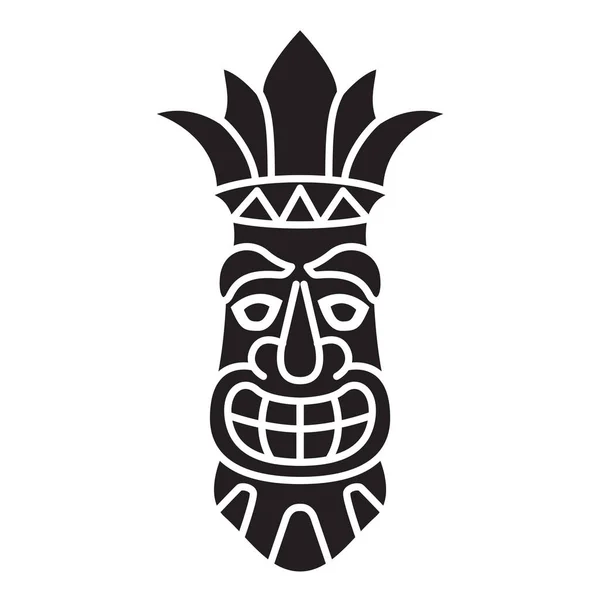 Máscara tiki polinesia sonriente silueta aislada sobre fondo blanco. Máscara tribal hawaiana. — Vector de stock