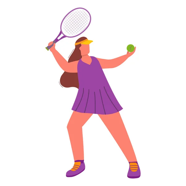 Raket kullanan kadın tenisçi. Oyun kızı çizgi film karakteri.. — Stok Vektör