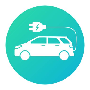 Elektrikli araba ikonu. Eko konsept araç. Yan görüş. Fişe takılı elektrikli otomobil.