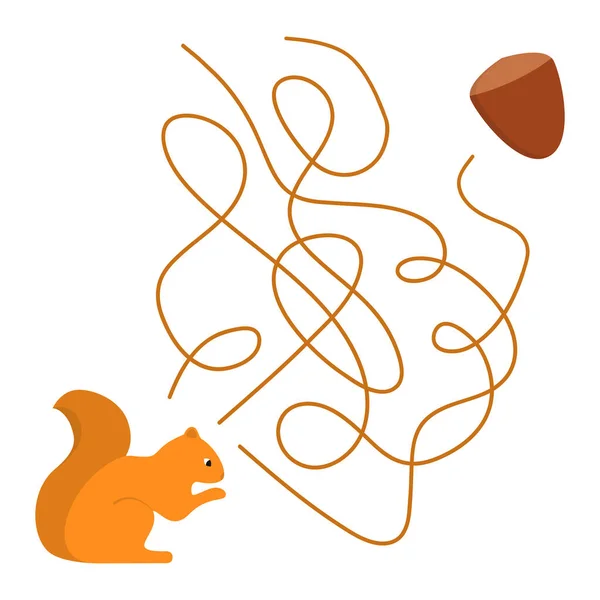 Ο σκίουρος ψάχνει για nut.Maze παιχνίδι, παιχνίδι εκπαίδευσης για τα παιδιά. — Διανυσματικό Αρχείο