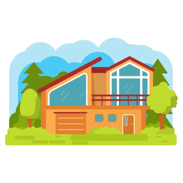 Modern suburban american house. Family home. Flat vector. — Stock Vector