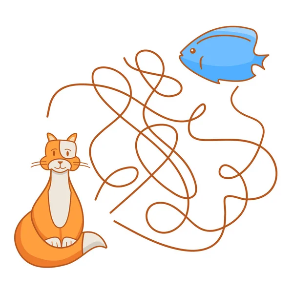 Maze game, education game for children.Help the cat to find the fish. — Stock Vector