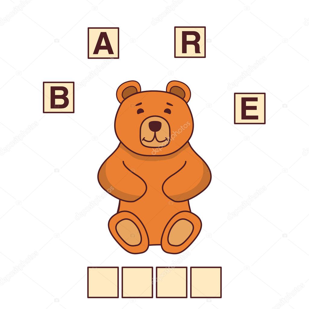 Game words puzzle ripe brown bear.Education developing child.Riddle for preschool.