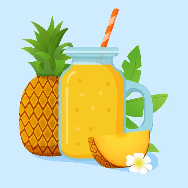 Pot avec smoothie un cocktail shake ananas. Jus de fruits tropicaux naturels. — Image vectorielle
