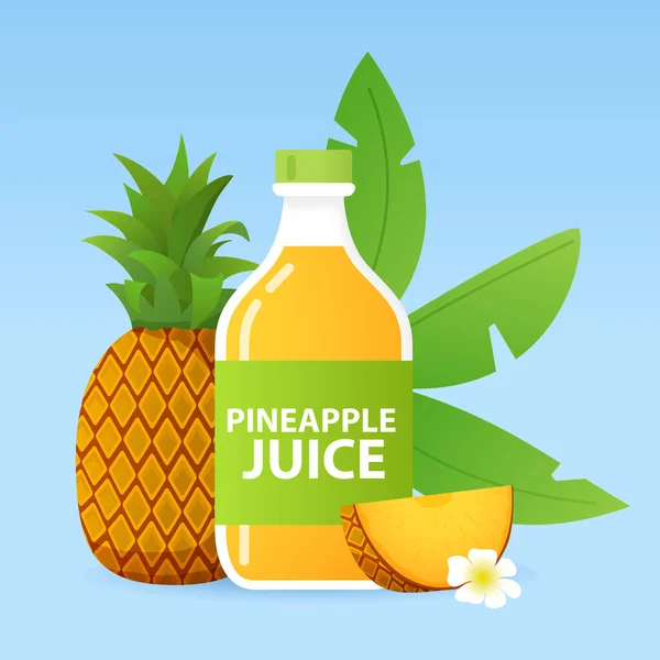 Bottiglia di succo d'ananas. Succo di frutta tropicale. Illustrazione vettoriale piatto. — Vettoriale Stock