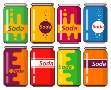 Soda karbonatlı, limon aromalı. Limonata, turuncu alüminyum paket. Düz vektör..