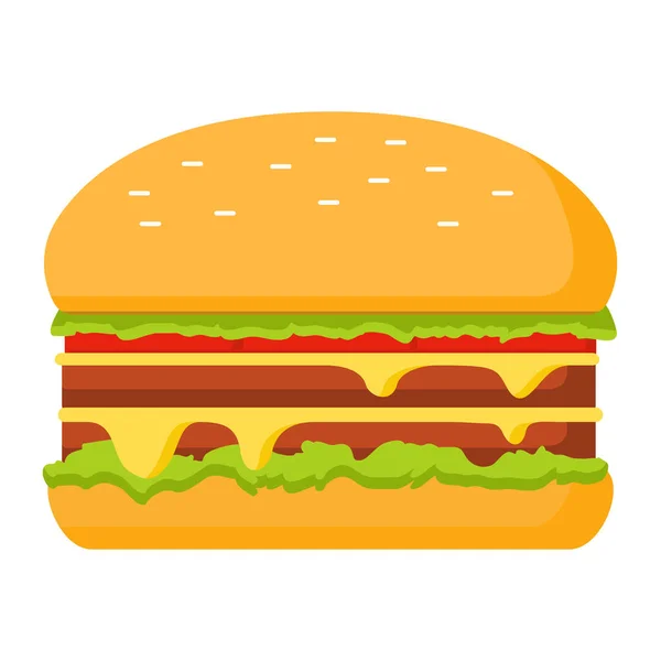 Double cheeseburger with tomato and lettuce leaves,cheese. — Stock Vector