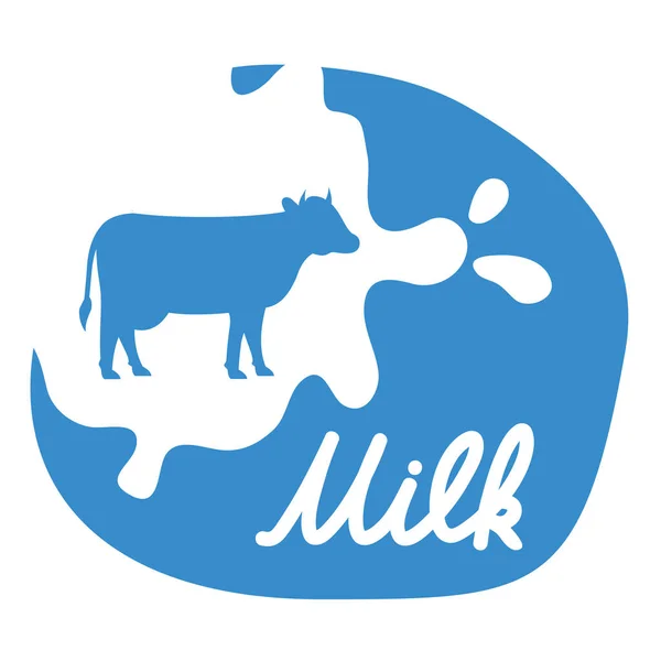 Mléko štítek logo splash kráva animal.Shape ručně kreslené písmo. — Stockový vektor