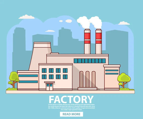 Planta de energía nuclear.Flat vector.Industry concepto fábrica chimenea tubería. — Vector de stock