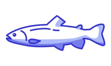 Somon balığı ikonu. Düz mavi vektör çizgisi sanatı. Mobil uygulama veya web sitesi için sembol.