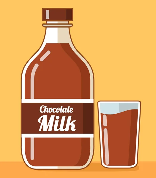 Chocolate milk.Milkshake drink. Glass bottle of milk. — Stock Vector