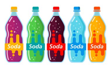 Kırmızı kirpik ile soda şişesi seti. Portakal, üzümlü limonata..