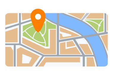 Şehir haritası ve işaretleyici. GPS navigasyon uygulaması sancak.vektör.