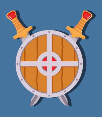 Ortaçağ kılıç kalkanı. Oyun silahı karikatürü. Düz vektör..