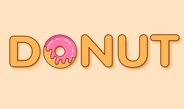 Donut metni. Top view. Trawwberry jöleli pastalar. Tasarım pankartı..