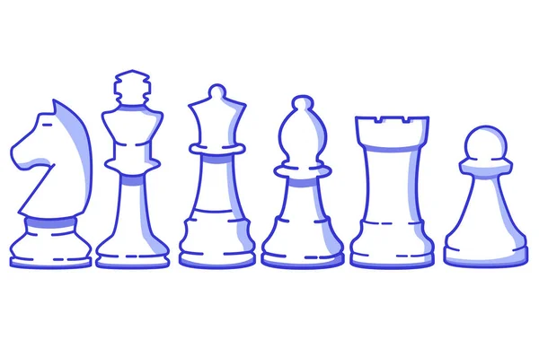 Шахматная фигура. Pawn, rook, bishop, queen, horse, kingFlat vector line art. — стоковый вектор