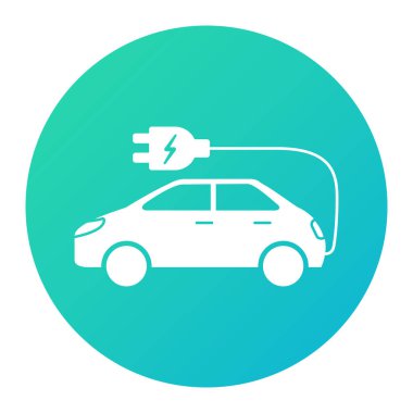 Elektrikli araba ikonu. Eko konsept araç. Yan görüş. Fişe takılı elektrikli otomobil.