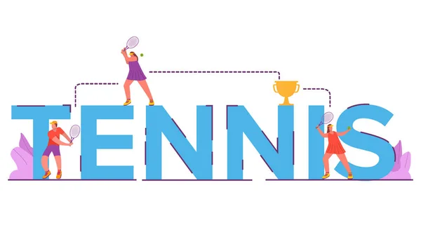 Tennisturnierbanner.Sporttraining.Tenniscamp, Akademie. Junger Kerl, der draußen spielt.Vektorillustration. — Stockvektor