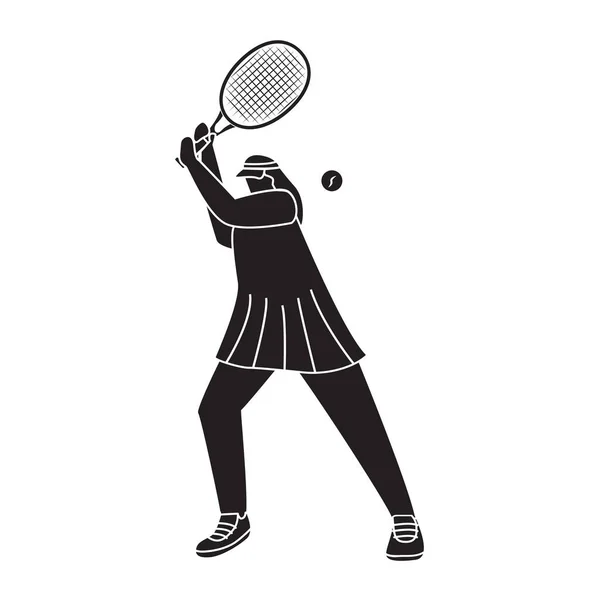 Frau spielt Tennis. Junge Mädchen spielen ein Sportspiel in Silhouette. — Stockvektor