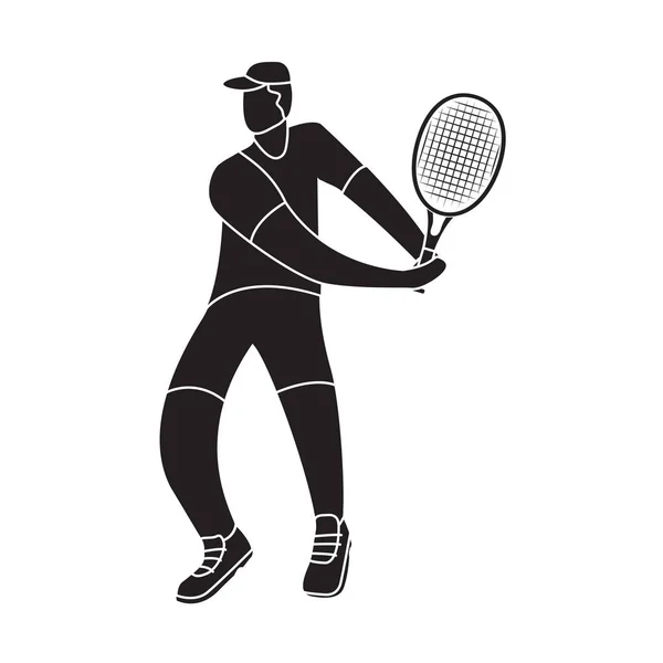 Raketli siluet tenisçi. Sağlıklı bir yaşam tarzı. Spor yapan bir adam.. — Stok Vektör
