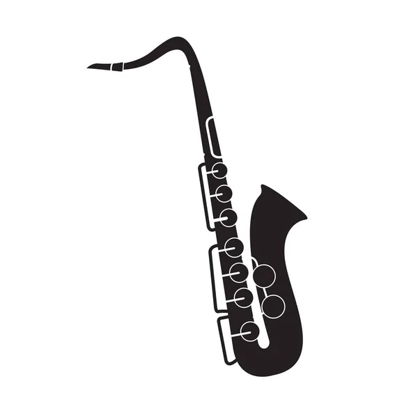 Instrumento musical de saxofón. Silueta negra.Para tocar para jazz. — Vector de stock