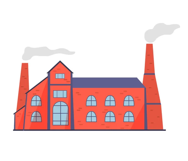 Antiguo edificio de fábrica con chimenea humeante. Ilustración plana vectorial aislada sobre fondo blanco. — Archivo Imágenes Vectoriales