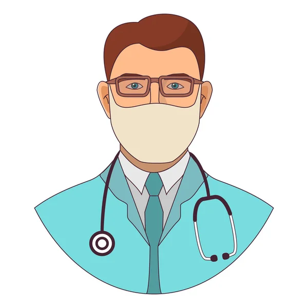 The male doctor wearing a medical mask.Cartoon flat vector. — Stock Vector