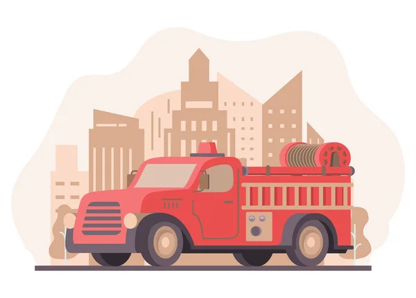 Serviço de emergência veículo vermelho. Caminhão de bombeiros vermelho com escada. — Vetor de Stock