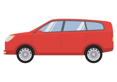Şehir arabası düz stil bir vektör. Hatchback beş kapılı kırmızı renk.
