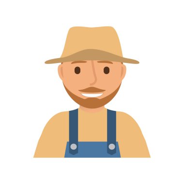 Çiftçi erkek karakteri. Tulum hasır şapka.