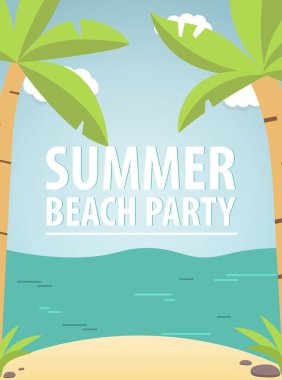 Plajlı, kumlu, deniz dalgalı ve palmiye ağaçlı tropik bir manzara..