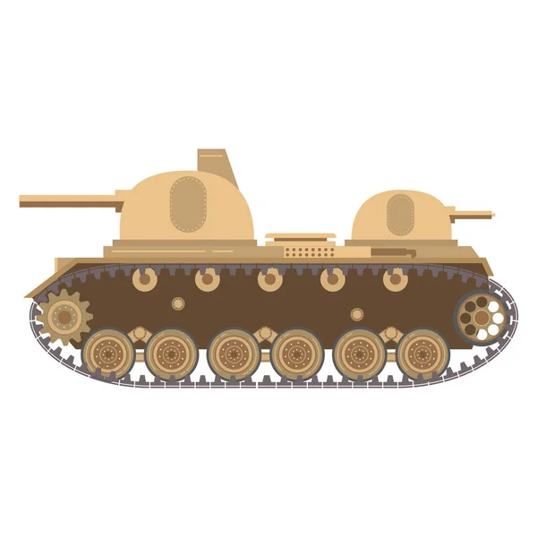 El tanque de batalla medio multitorre con la pistola y una ametralladora. — Vector de stock