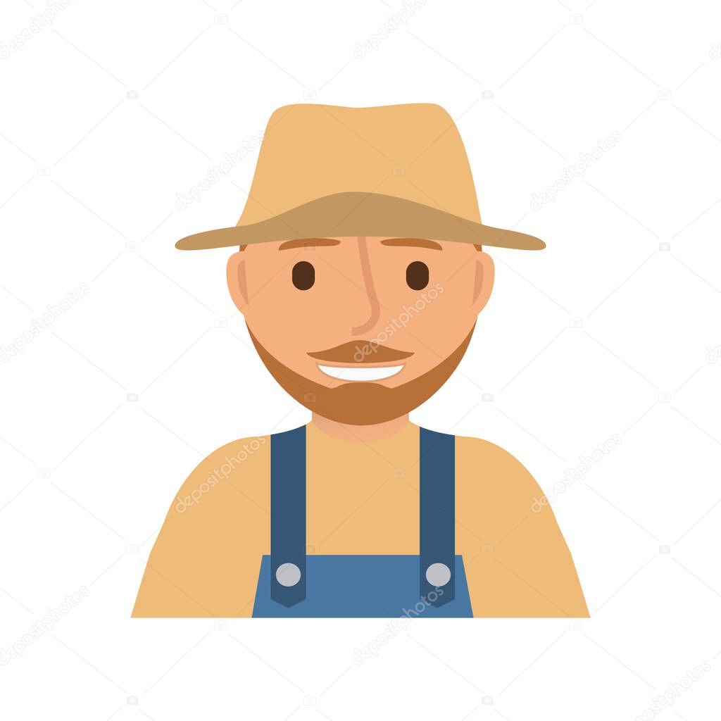 Farmer man character. Overalls straw hat.