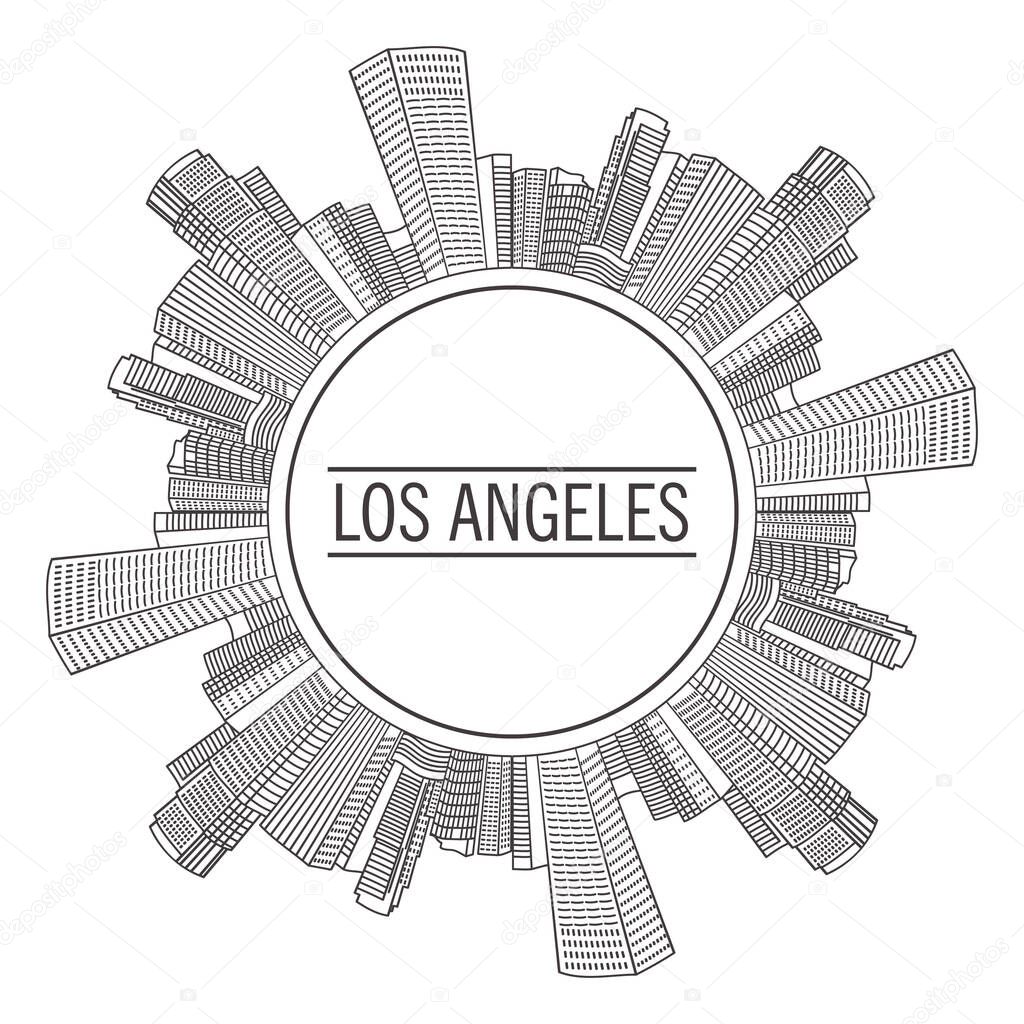 American city of Los Angeles.Urban landscape drawn with lines.