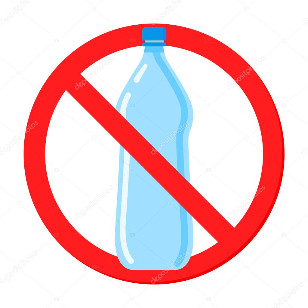 Plastic bottle ban icon.No littering warning sign.