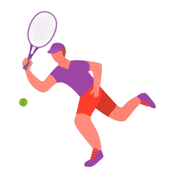 テニス選手の男はラケットでボールを打つ。. — ストックベクタ