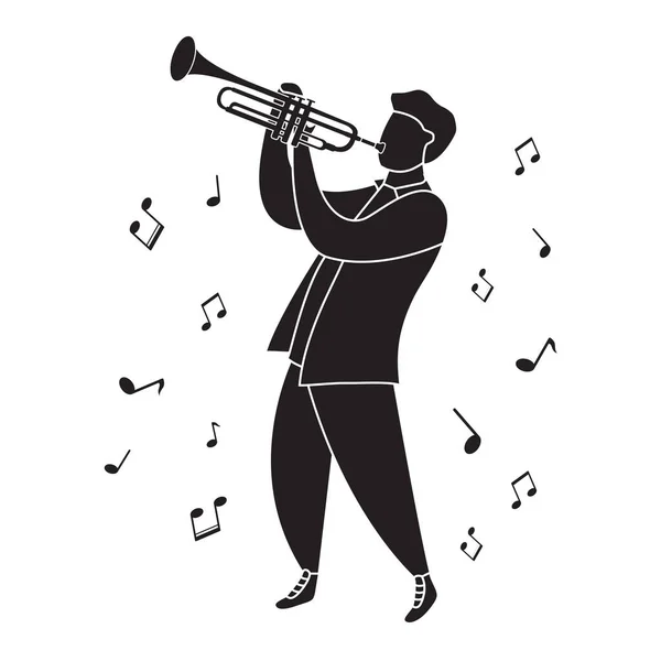 Mannen som spelar trumpet. Musikjazzinstrument. — Stock vektor