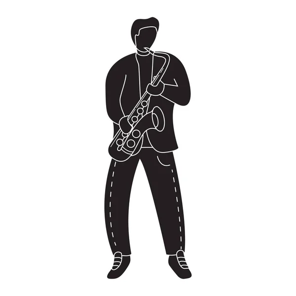 Silhouette Man spielt Saxofon. Symbol für eine mobile Anwendung oder Website. — Stockvektor