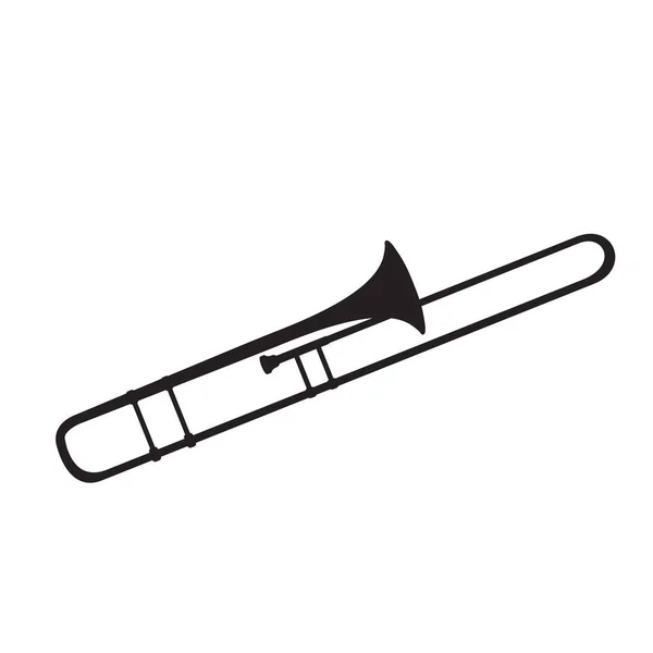 Музыкальный инструмент тромбон черный силуэт. Символ мобильного приложения или веб-сайта. — стоковый вектор