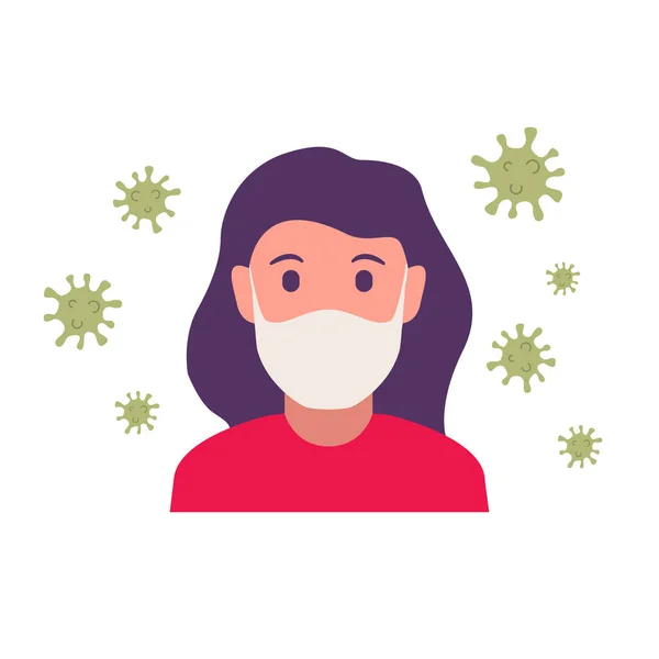 Menina em quarentena de coronavírus máscara médica. Vírus e bactérias são uma pandemia. — Vetor de Stock