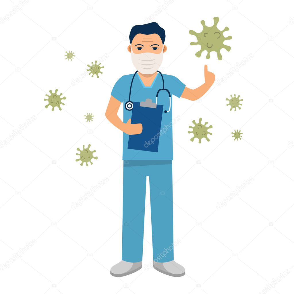 The male doctor wearing a medical mask.Prevent epidemic coronavirus.