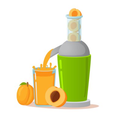 Elektrikli kayısı sıkacağı suyu. Tropikal meyve sağlıklı yaşam tarzı kavramı.