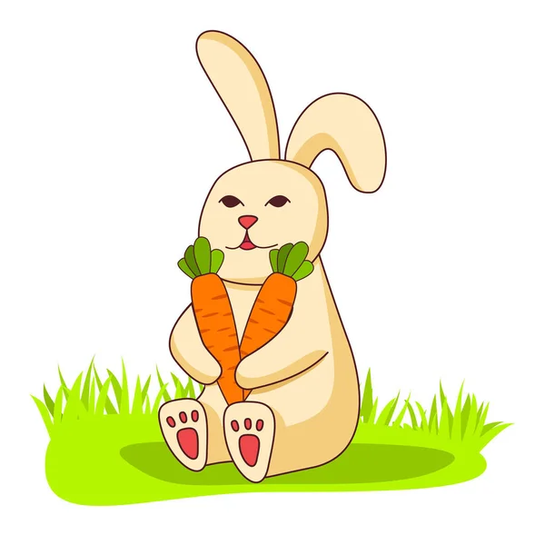 Conejito sosteniendo zanahoria .Happy conejo personaje de dibujos animados .Hare. — Vector de stock