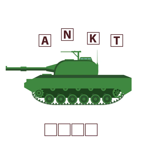 Palabras del juego puzzle tanque militar. Educación infantil en desarrollo. — Vector de stock